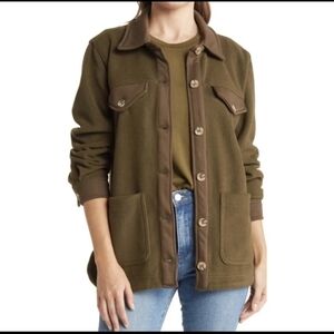 BLANK NYC Jacket Olive Green Fleece Button Front Shacket